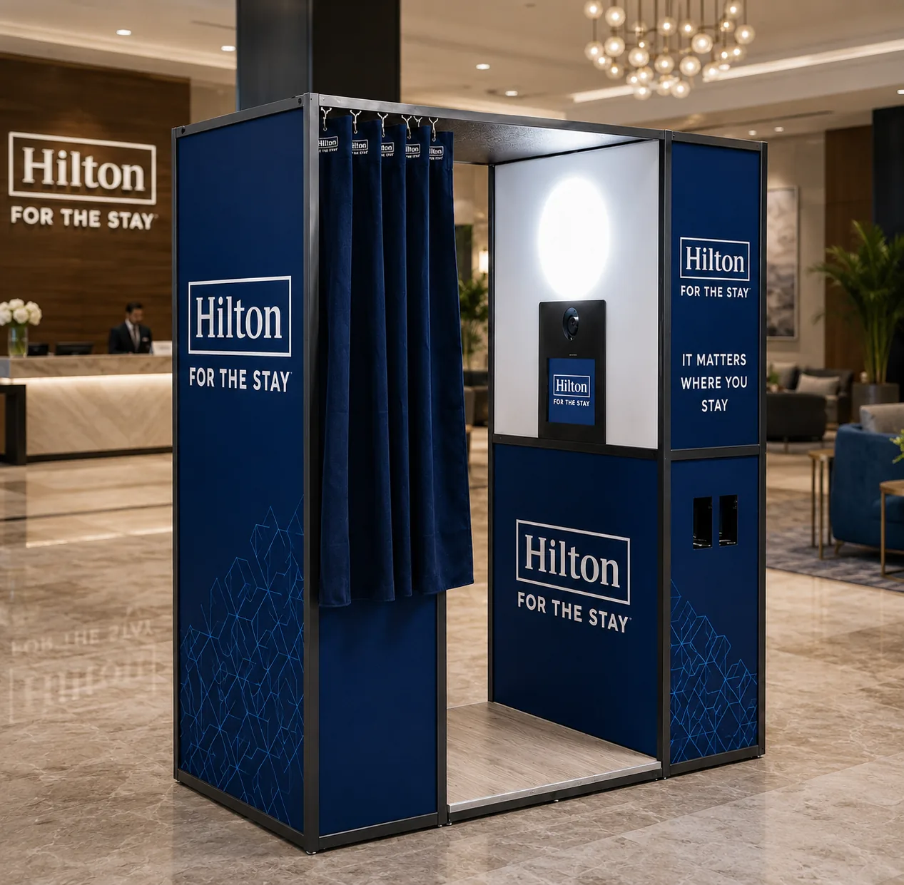Retro Enclosed Booth shown with a Hilton logo wrap